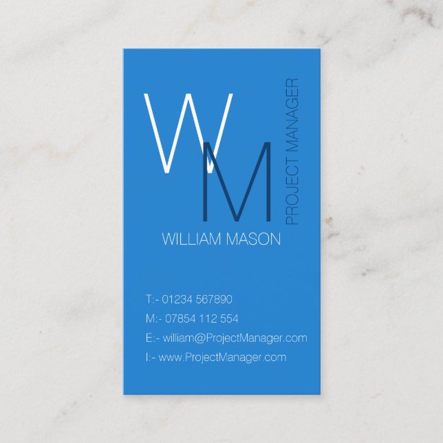 Carte de visite Monogramme bleu clair et simple (Devant)