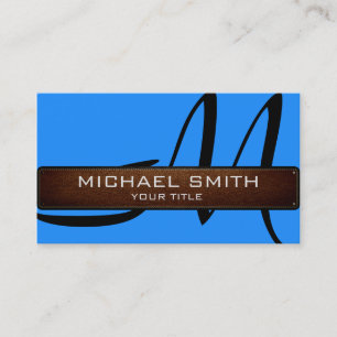 Carte De Visite Monogramme bleu cuir moderne look