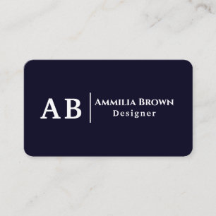 Carte De Visite Monogramme bleu marine   Conception minimaliste mo