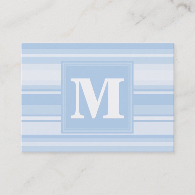 Carte De Visite Monogramme Bleu rayures (Devant)