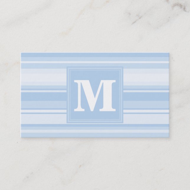 Carte De Visite Monogramme Bleu rayures (Devant)
