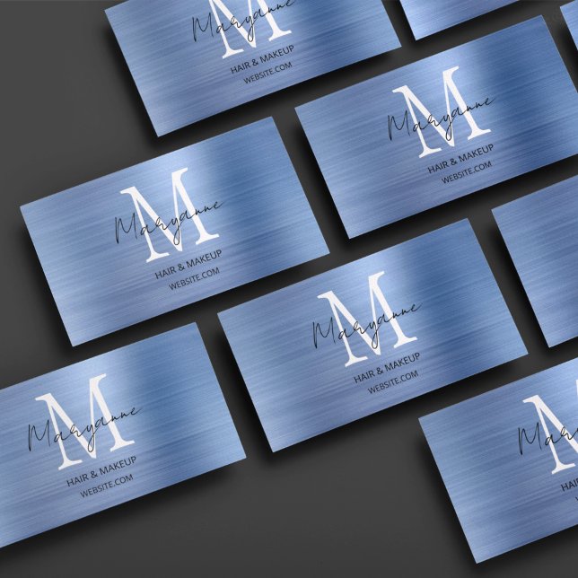 Carte De Visite Monogramme Bleu Script Moderne (Créateur téléchargé)