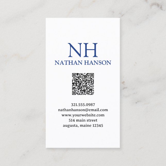 Carte De Visite Monogramme bleu simple moderne (Devant)