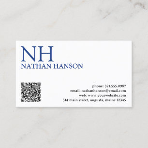 Carte De Visite Monogramme bleu simple moderne
