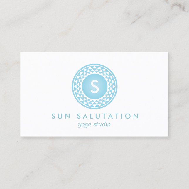 CARTE DE VISITE MONOGRAMME BLEU SUN LOGO POUR YOGA STUDIO, ENSEIGN (Devant)