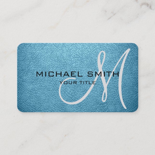 Carte De Visite Monogramme Blizzard bleu cuir look (Devant)