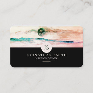 Carte De Visite Monogramme Blue Rose Gold Paysage des médias socia