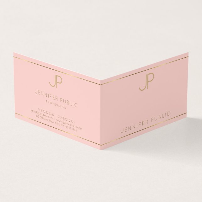 Carte De Visite Monogramme Blush Pink Gold Clean Modèle Modern (Extérieur)