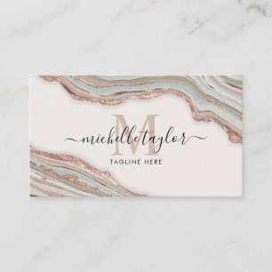 Carte De Visite Monogramme Boho Earth Tones Agate Blush Rose