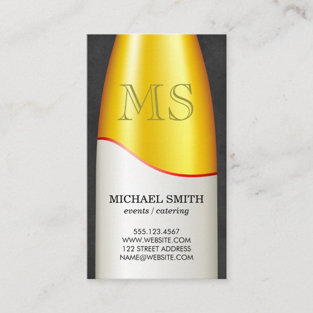 Carte De Visite Monogramme bouteille de vin (Devant)