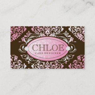 Carte De Visite Monogramme Brown luxueusement rose de damassé de