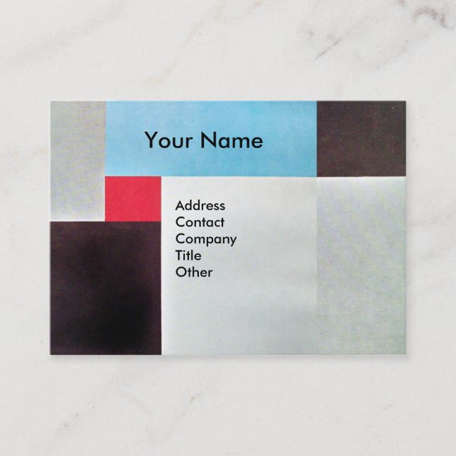 Carte De Visite MONOGRAMME CARRÉ ABSTRAIT, bleu rouge gris brun (Devant)