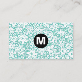 Carte De Visite Monogramme central - Design de fleurs - Lt Aqua