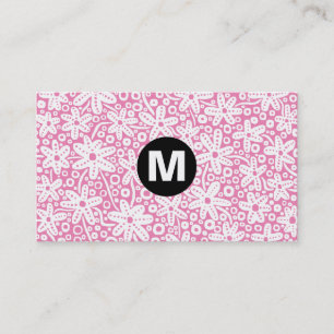 Carte De Visite Monogramme central - Design de fleurs - Rose ef84b