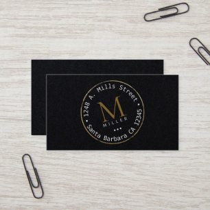 Carte De Visite Monogramme Cercle moderne Noir