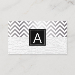 Carte De Visite Monogramme   Chevron   Cuir blanc