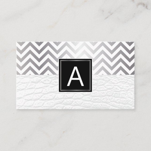 Carte De Visite Monogramme | Chevron | Cuir blanc (Devant)