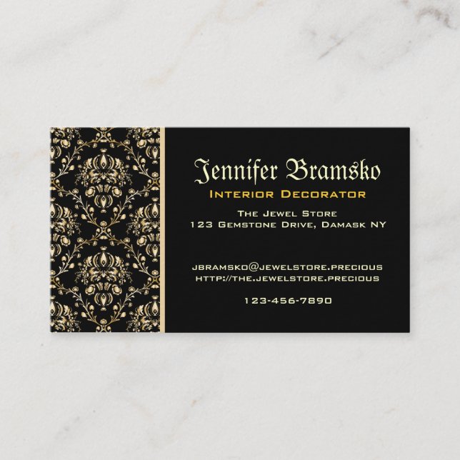 Carte De Visite Monogramme Classé Or Élégant Damas Médiéval Noir (Devant)