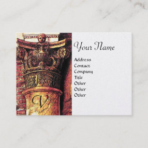 Carte De Visite MONOGRAMME CLASSIQUE 2 rouge vif jaune, perle