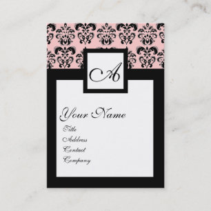 Carte De Visite MONOGRAMME CLASSIQUE de CARRÉ de DAMASSÉ, rose