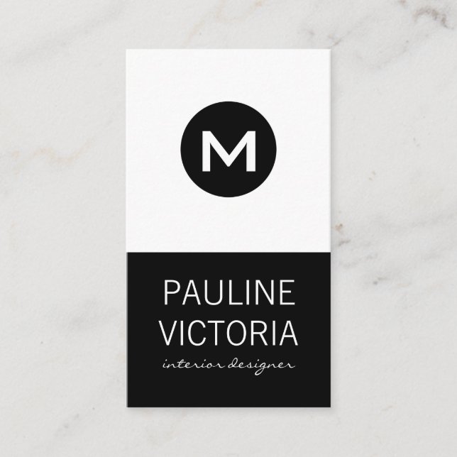 Carte De Visite Monogramme classique / Noir et blanc (Devant)