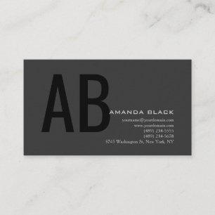 Carte De Visite Monogramme Classique Personnalisé Gris Noir Ultra-