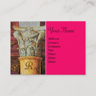 Carte De Visite MONOGRAMME CLASSIQUE, rose vif, fuchsia