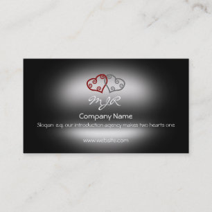 Carte De Visite Monogramme, Coeurs entrelacés, effet métallique