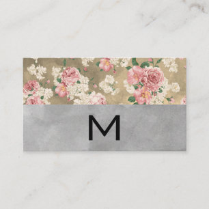 Carte De Visite Monogramme Couleur Blocs Élégant Floral