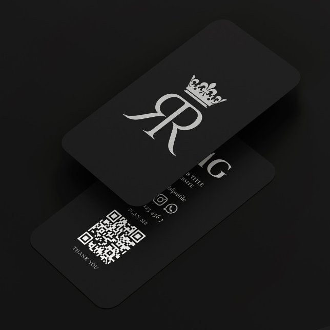 Carte De Visite Monogramme Couronne de luxe moderne R Black Grey (Modern Luxury Crown Monogram R Black Grey Business Card
)