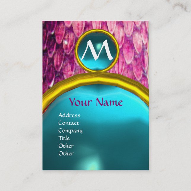 Carte De Visite MONOGRAMME CROTALUS AQUAMARINE, bleu rose vif (Devant)