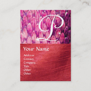 Carte De Visite MONOGRAMME CROTALUS, soie rouge rose noire brillan