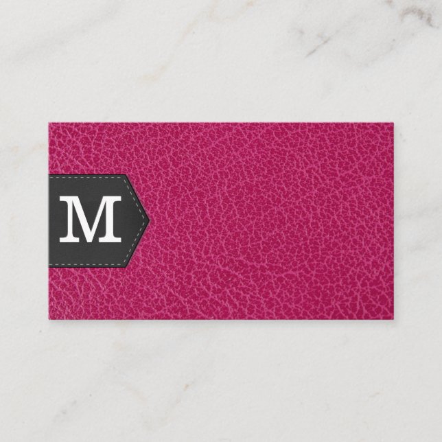 Carte De Visite Monogramme | Cuir rose et Patch (Devant)