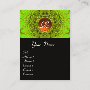 Carte De Visite MONOGRAMME DAHLIA VERT AGATE noir jaune orange