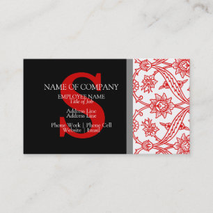 Carte De Visite Monogramme Damask Rouge noir gris gris élégant m