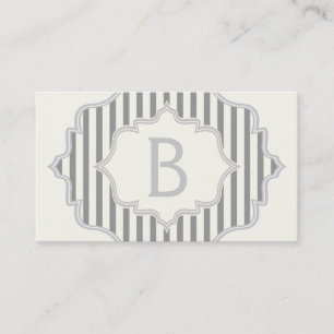 Carte De Visite Monogramme dans un cadre à rayures grises, blanche