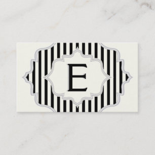 Carte De Visite Monogramme dans un cadre à rayures noires et blanc