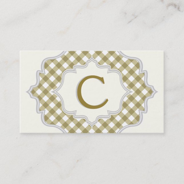Carte De Visite Monogramme dans un cadre, vert olive, blanc en vic (Devant)