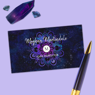 Carte De Visite Monogramme d'aquarelle bleu Mandala Galaxy Boho Yo