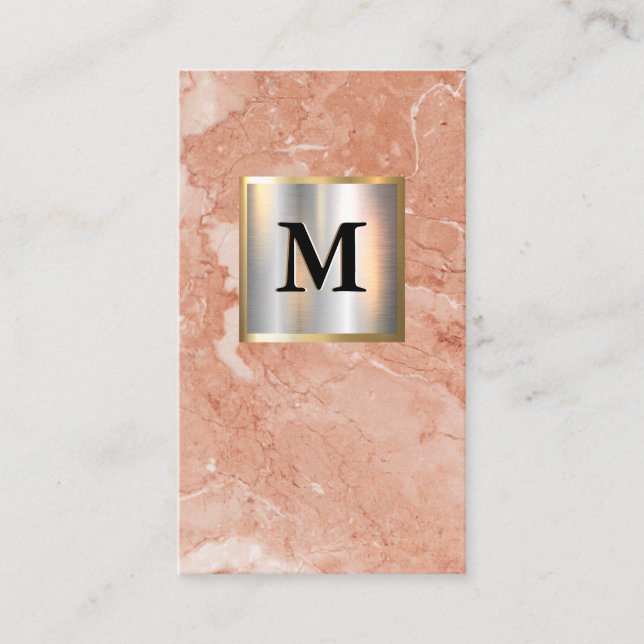 Carte De Visite Monogramme de bannière en or d'argent métallique | (Devant)