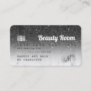 Carte De Visite Monogramme de beauté en marbre noir parties scint