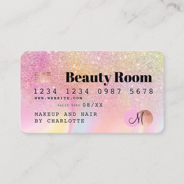 Carte De Visite Monogramme de beauté en marbre parties scintillant (Devant)
