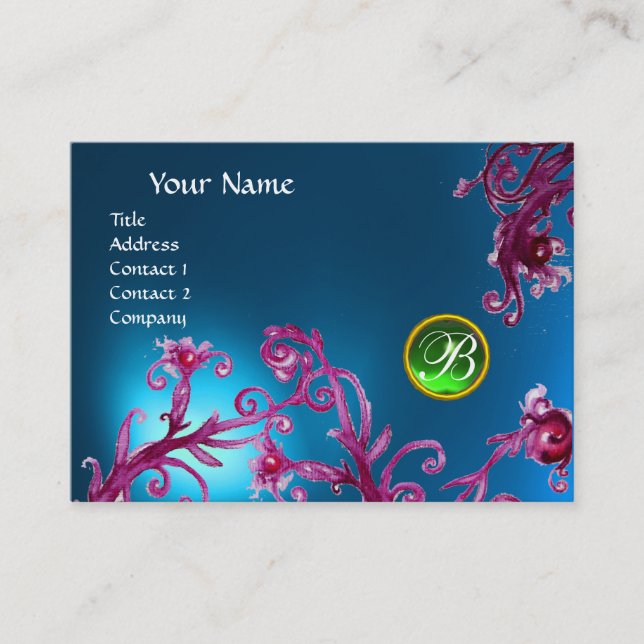 Carte De Visite MONOGRAMME DE BERRIES MAGIQUES, Sapphire Bleu, ver (Devant)
