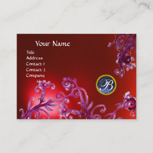 Carte De Visite MONOGRAMME DE BERRIES MAGIQUES, violet rouge rubis