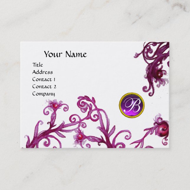 Carte De Visite MONOGRAMME DE BERRIES MAGIQUES, violet rouge rubis (Devant)