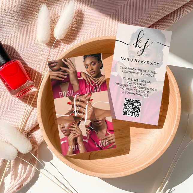 Carte De Visite Monogramme de calligraphie de script de collage de (Elegant Photo Collage Script Calligraphy Monogram Business Card)