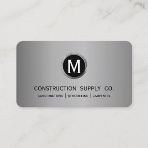Carte De Visite Monogramme de construction Argent encadré professi