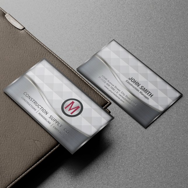 Carte De Visite Monogramme de construction LOGO Métal noir et arge (Créateur téléchargé)