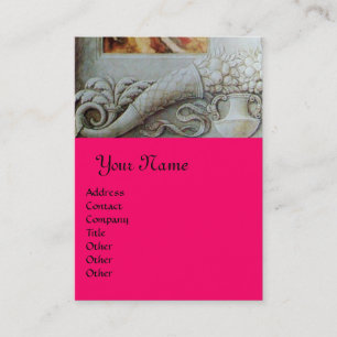 Carte De Visite MONOGRAMME DE CORNUCOPIE, gris clair, fuchsia, ros