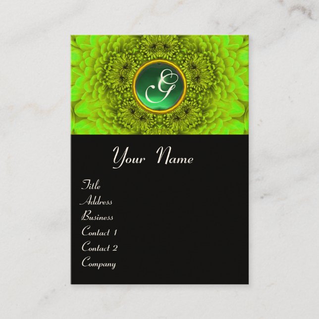 Carte De Visite MONOGRAMME DE DAHLIA VERT, EMERALD jaune noir (Devant)